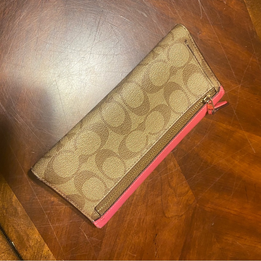 Coach Pink and Tan Signature Wallet - Picture 7 of 8